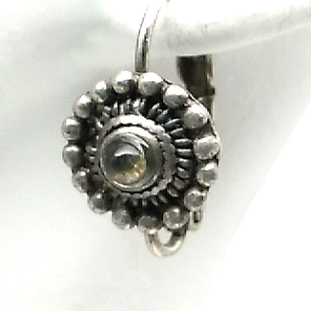 Vintage Leverback Earrings Retro flower wheel design Aged Silver-tone Finish